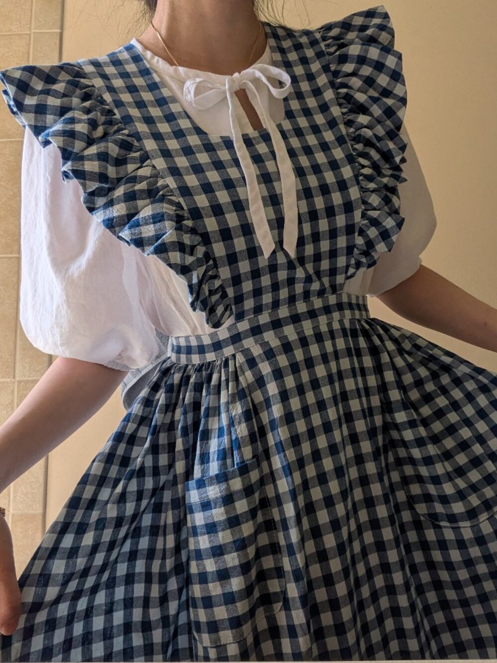 Meg Pinafore in Blueberry Gingham